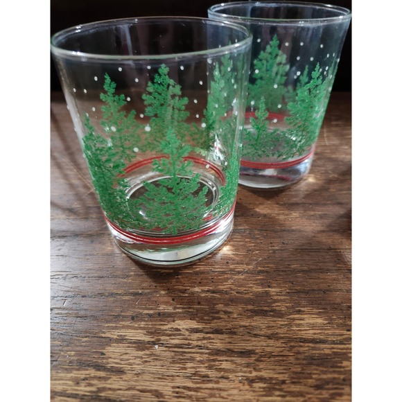 Set of 7 Vintage Libbey Christmas Pine Tree Rocks Glasses Set of 7  Snow Lowball - Picture 2 of 11